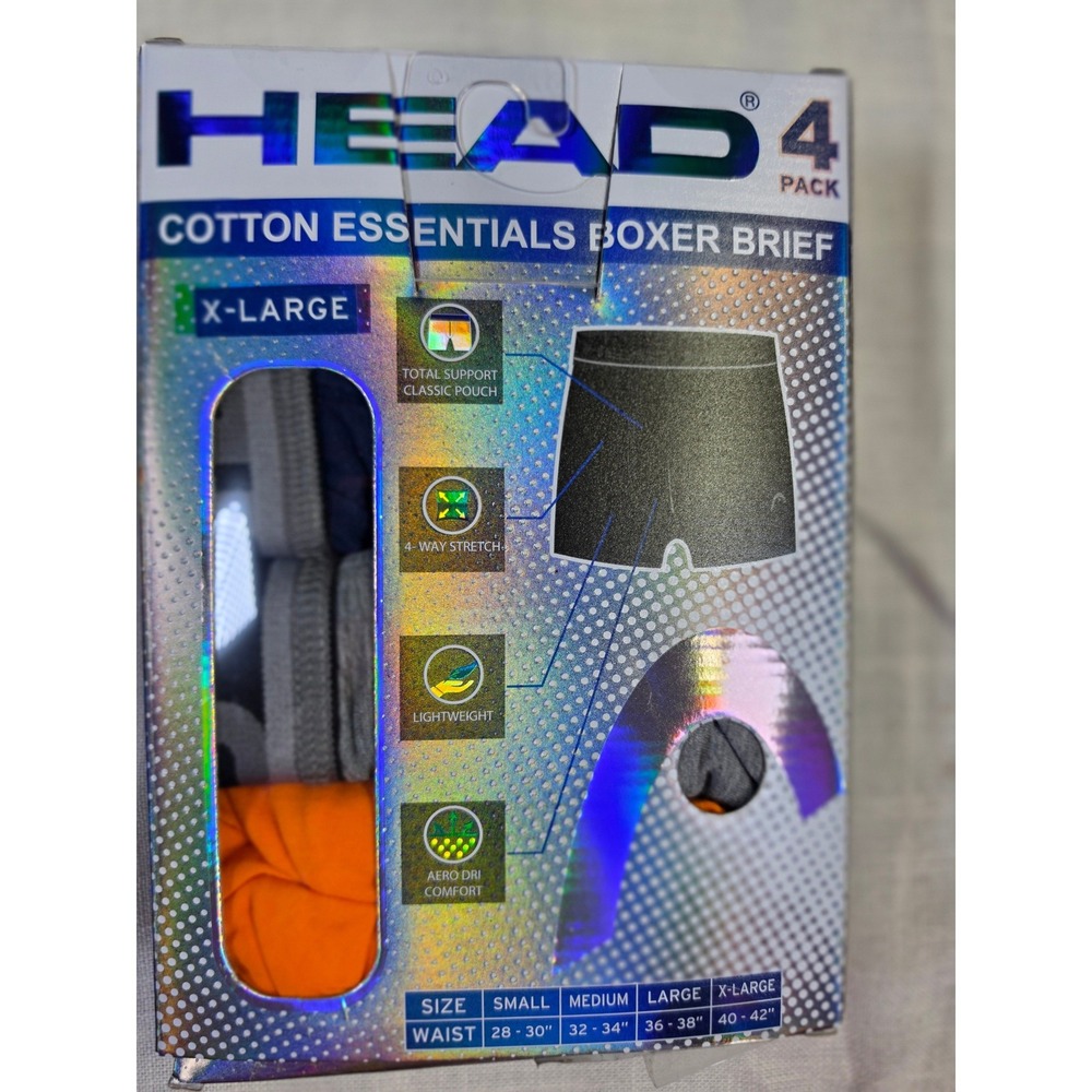 Head Mens Cotton Essentials Boxer Briefs 4 Pack XL Multicolor Aero Dri Comfort